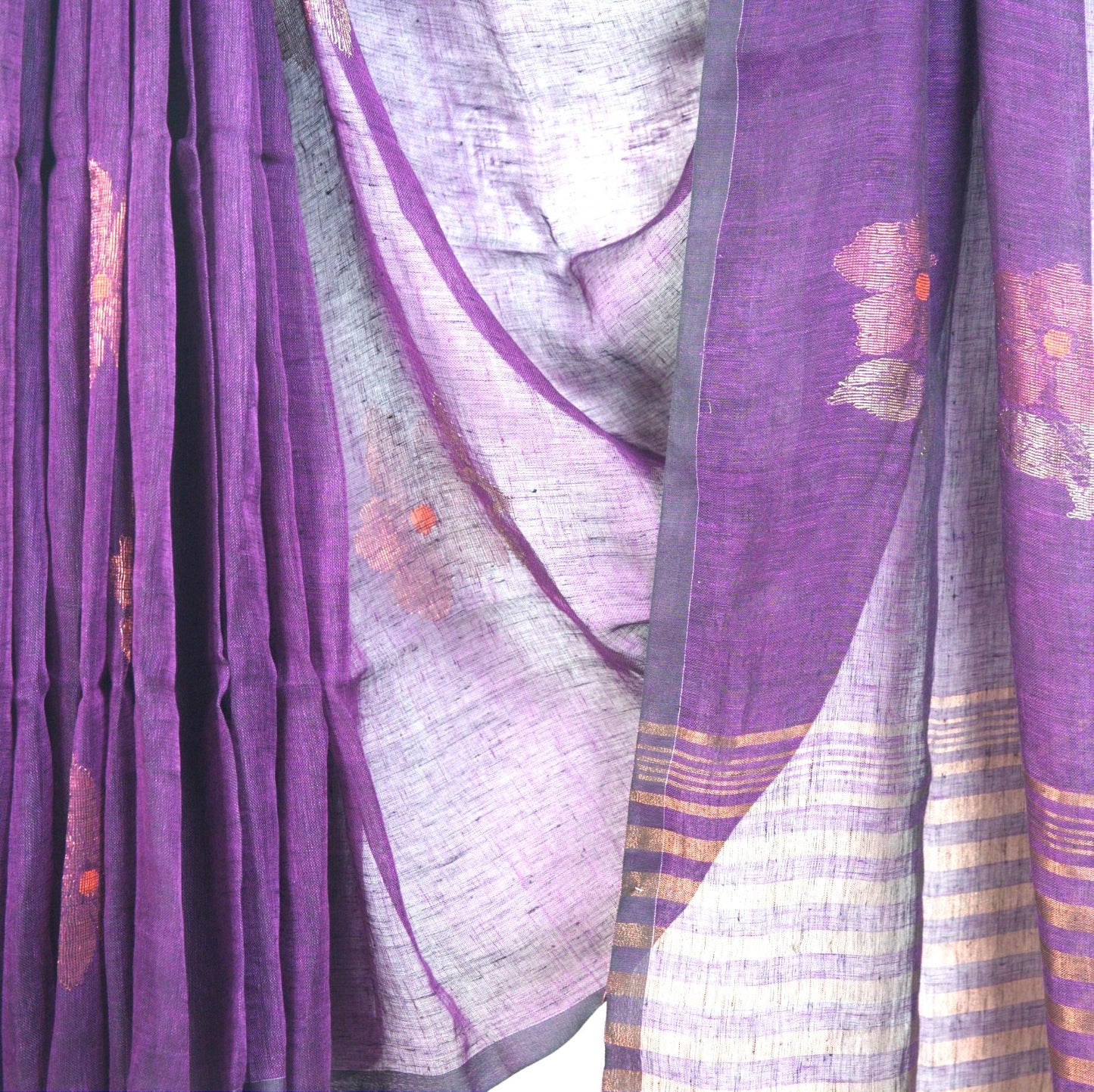 Jaba Linen Handloom Saree with Attached Blouse