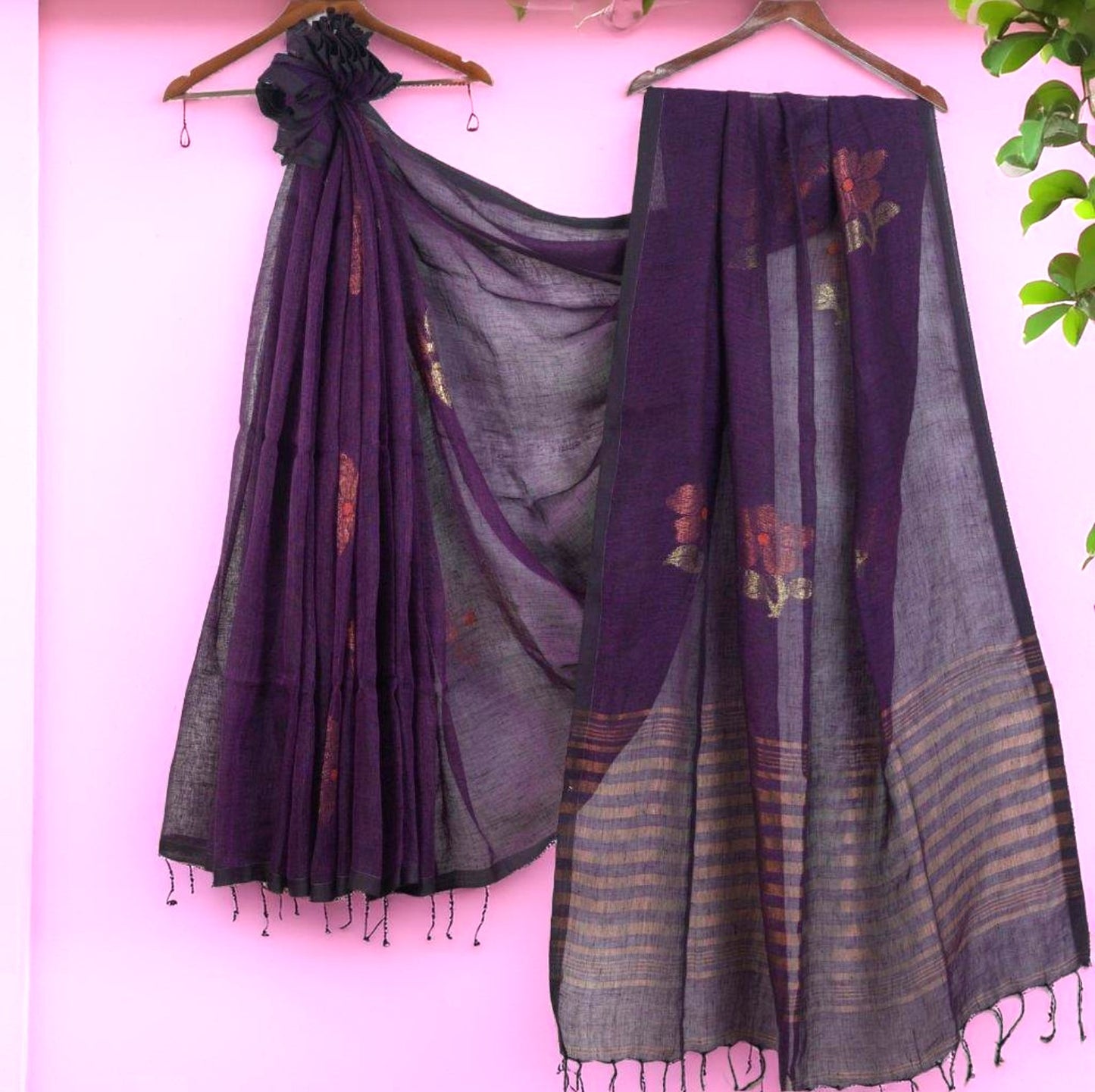 Jaba Linen Handloom Saree with Attached Blouse