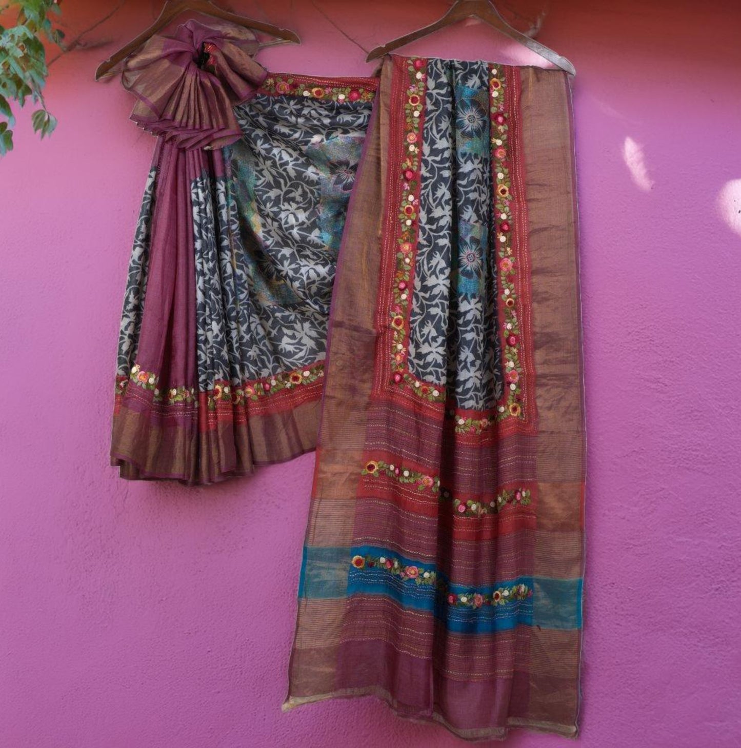 Pure Tussar Silk Saree with Parsi Work – A Blend of Tradition and Artistry