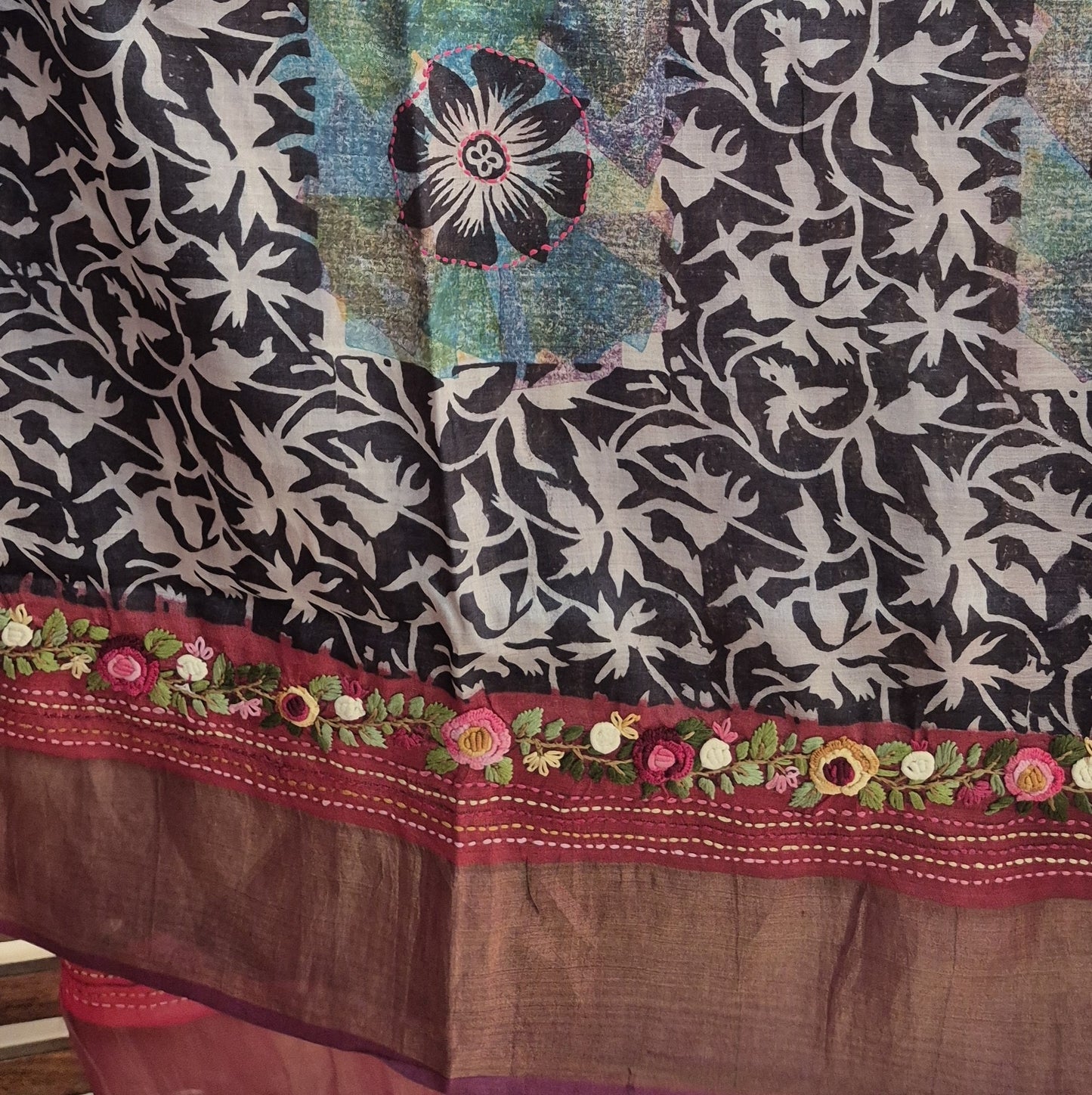 Pure Tussar Silk Saree with Parsi Work – A Blend of Tradition and Artistry