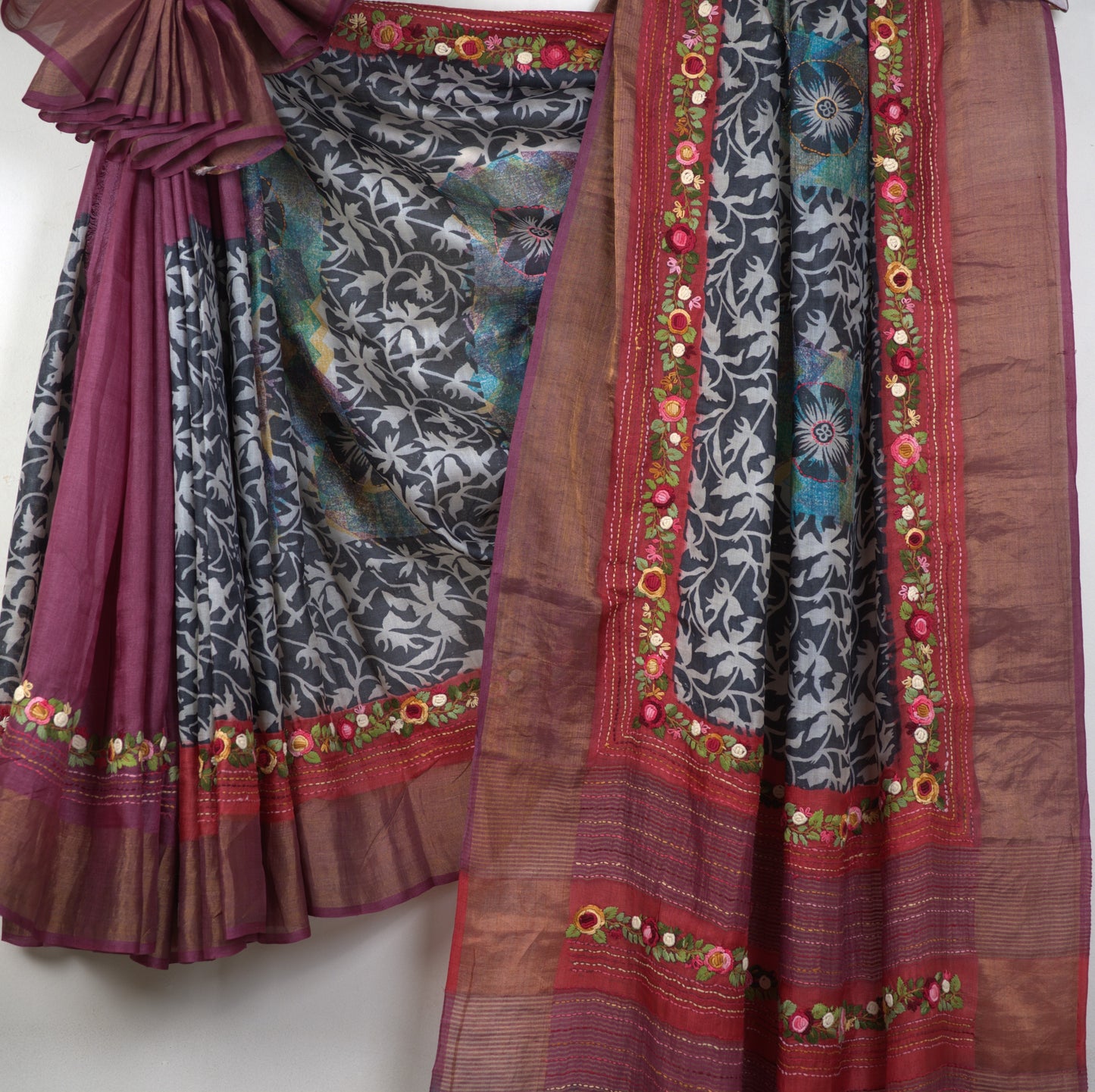 Pure Tussar Silk Saree with Parsi Work – A Blend of Tradition and Artistry