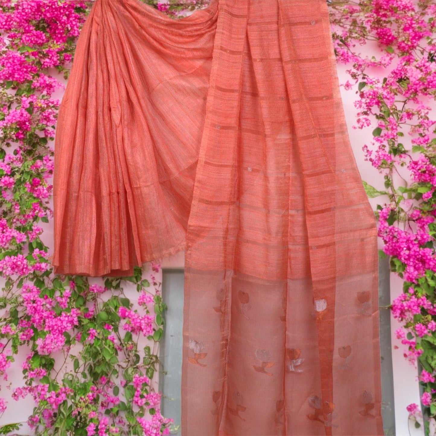 Matka Silk Saree with Muslin Pallu – With Attached Blouse