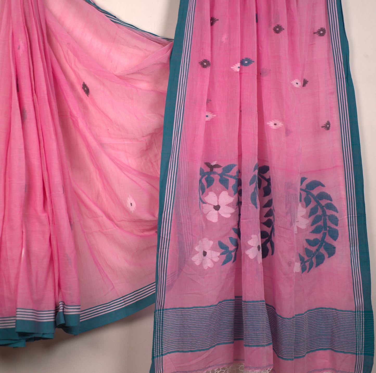 Cotton Jamdhani Saree with Attached Blouse