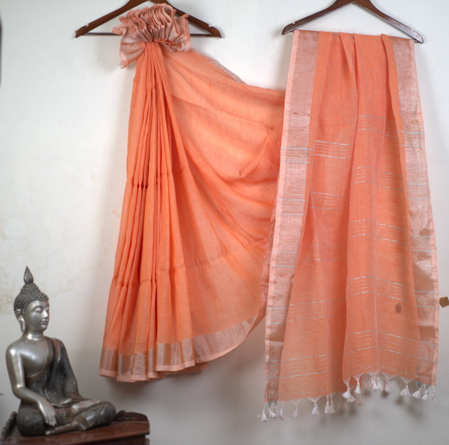 Plain Linen Saree with Attached Blouse