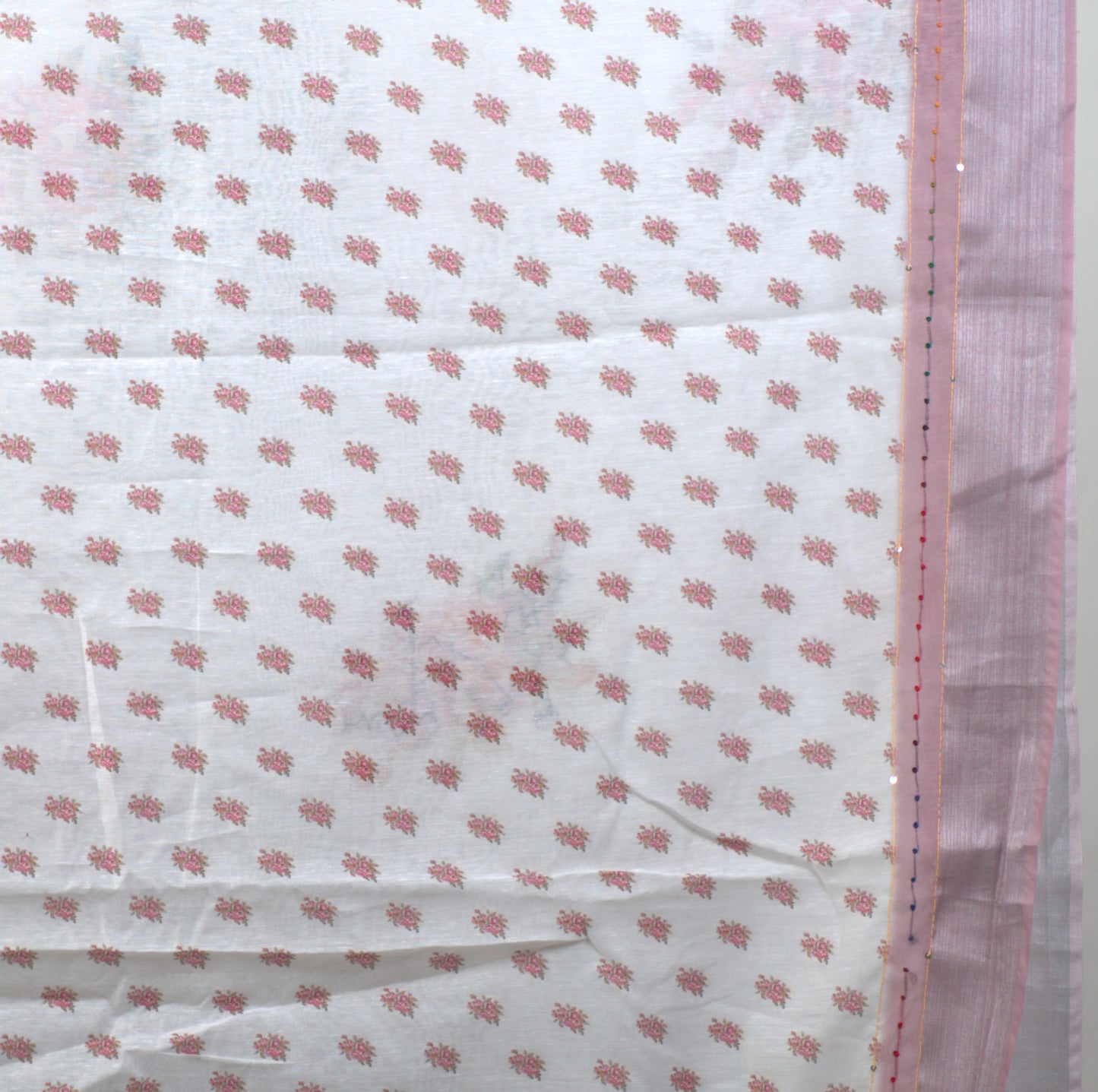 Semi Linen Saree with Kantha Stitch and Attached Blouse