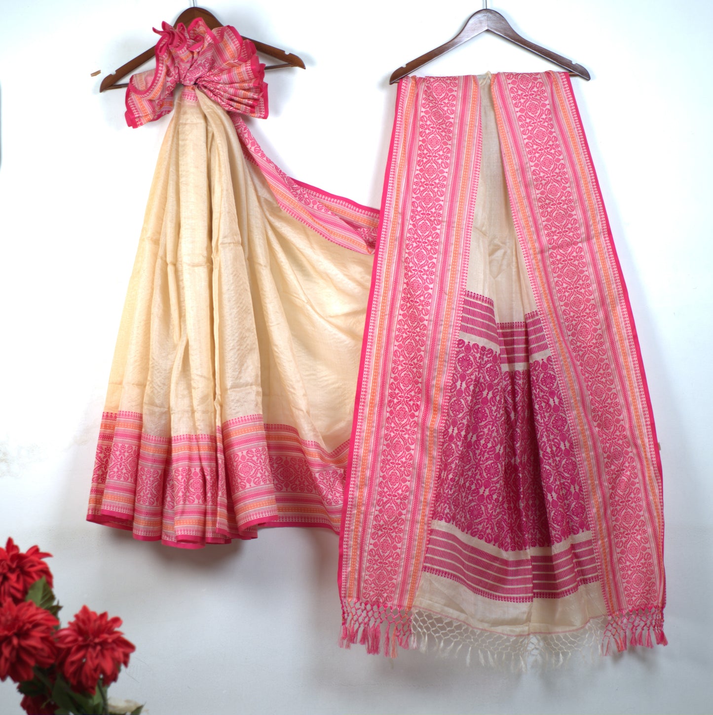 Pure Tussar Silk Saree with Attached Blouse