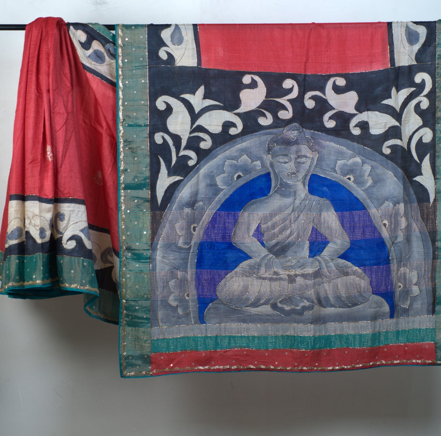 Pure Tussar Silk Handprint & Handwork Saree with Attached Blouse (Silk Mark Certified)