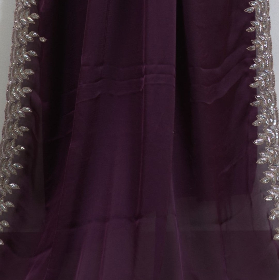 Satin Georgette Saree with Hand Katdhana Work and matching full  work  Blouse