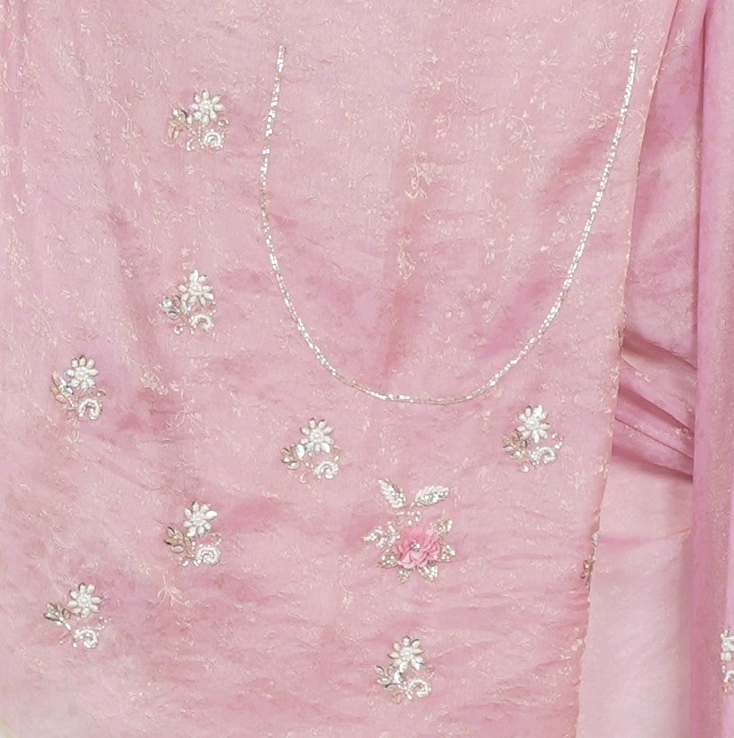 Jacquard Saree with Handwork Pearl, Katdhana & Sequin Embellishments along with matching full work Blouse