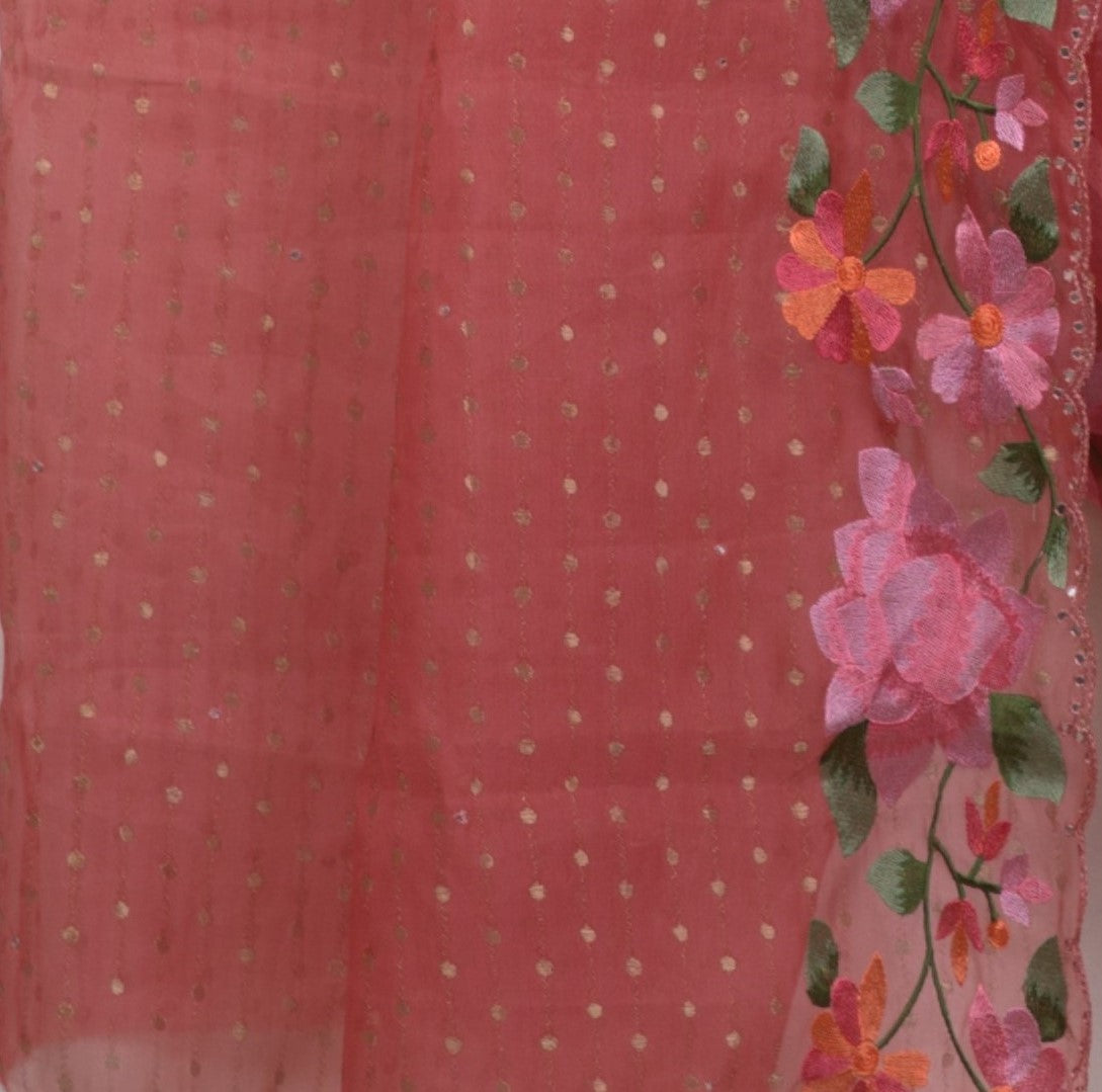 Soft Organza Saree with Thread Parsi Work & Hand Mirror Work with matching work Blouse