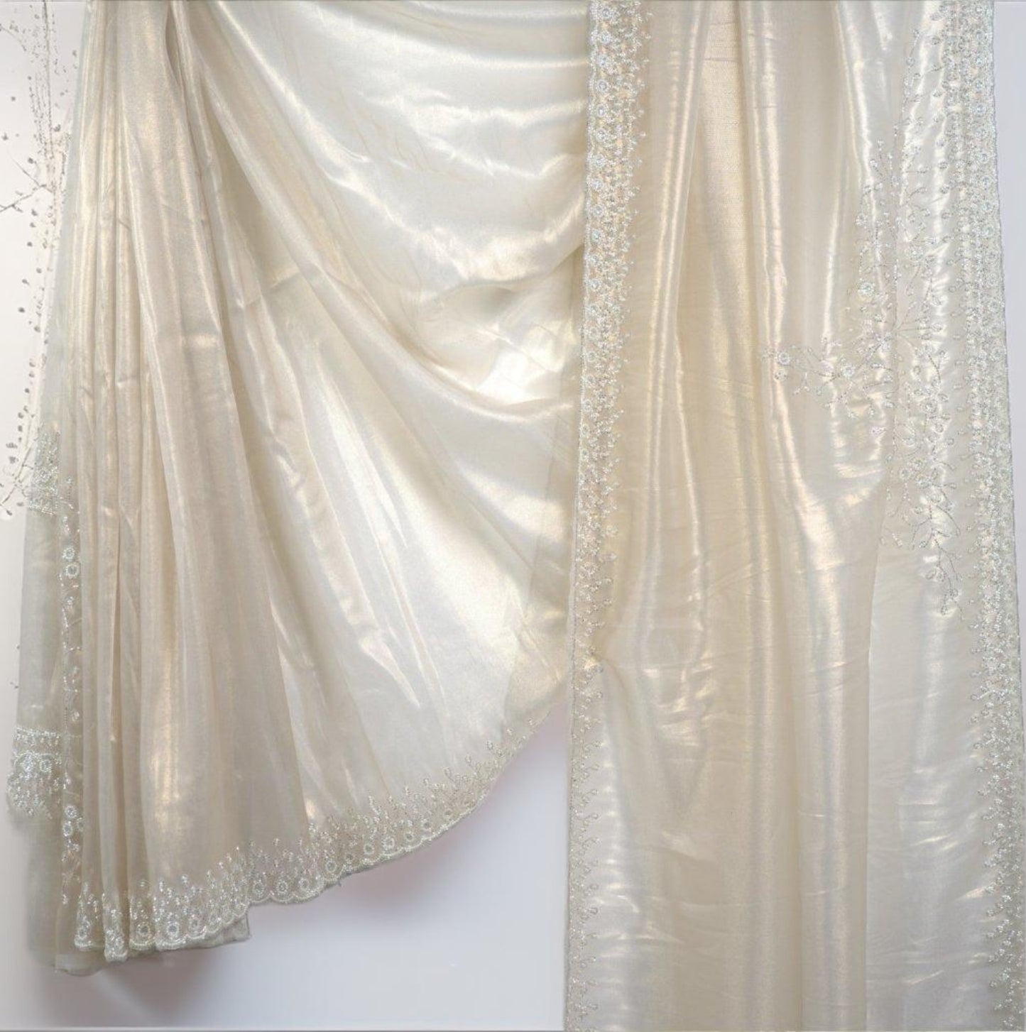 Raina Tissue Saree with Handwork Pearl & Katdhana Work Necklace Pattern | Attached matching work Blouse