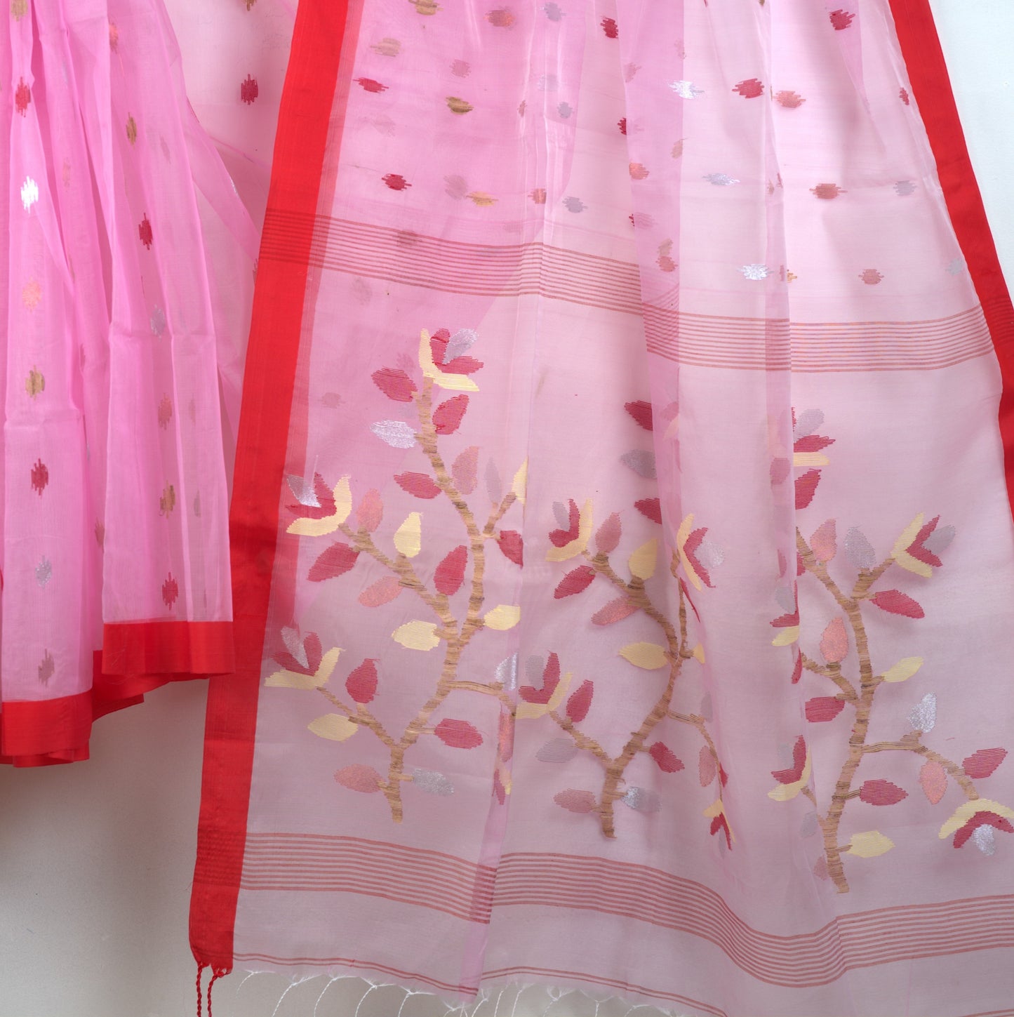 Muslin Jamdhani Saree with Attached Blouse – Silk Mark Certified