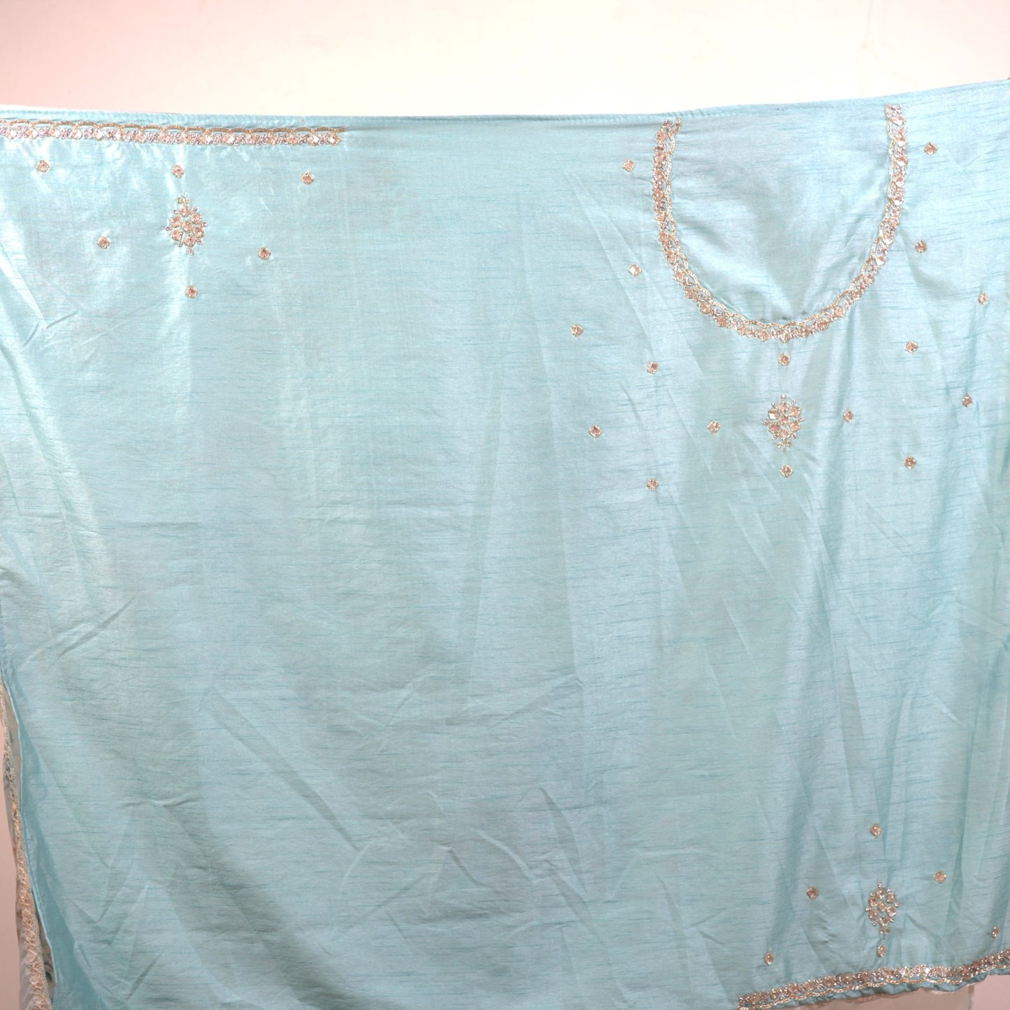 Flat Georgette Saree with Stone, Katdhana & Metal Work | Attached matching work Blouse