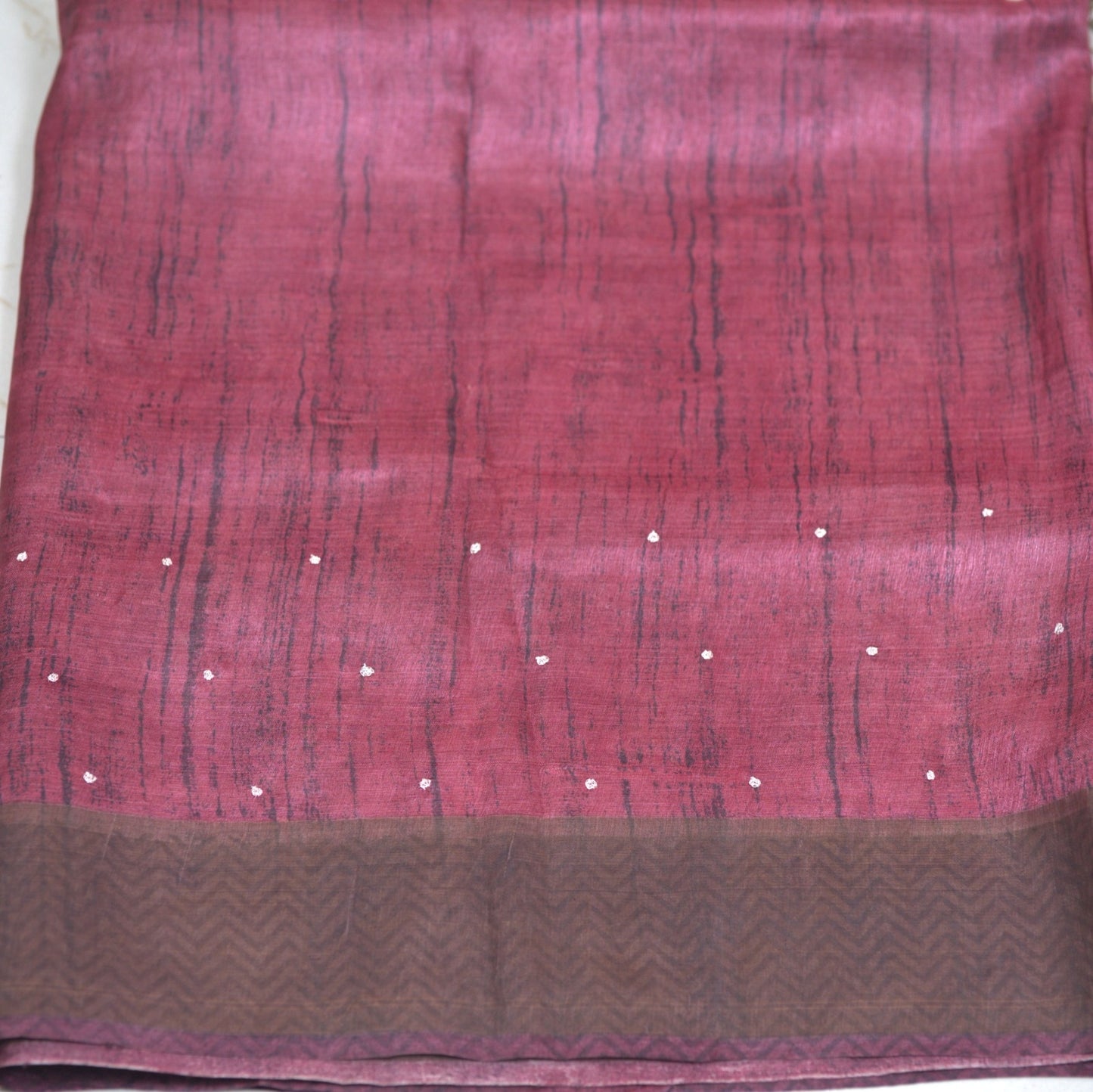 Luxurious Pure Tussar Silk Saree with Exquisite Aari Stitch & Attached Blouse (Silk Mark Certified)