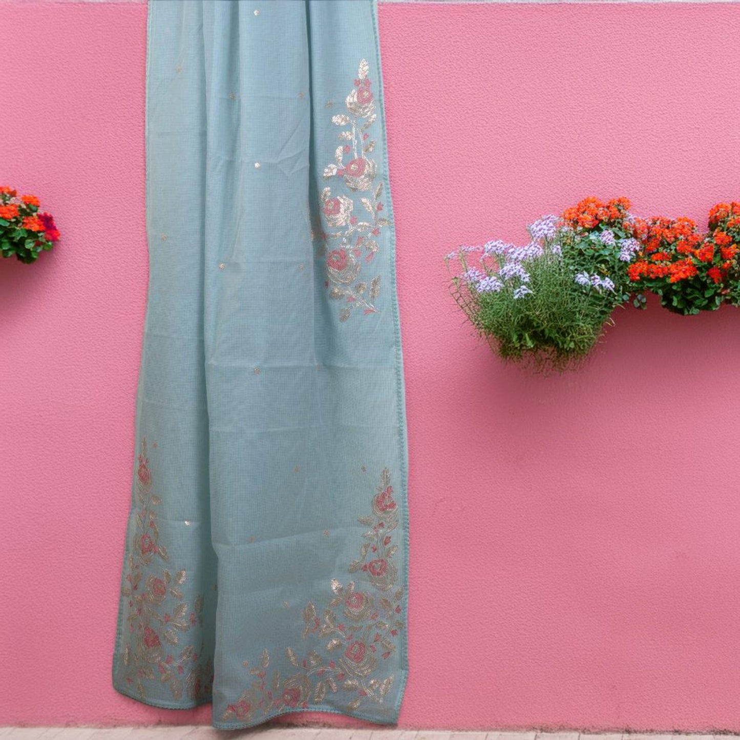 Silk Cota Pita Work Saree with Attached Blouse – Exquisite Handcrafted Elegance