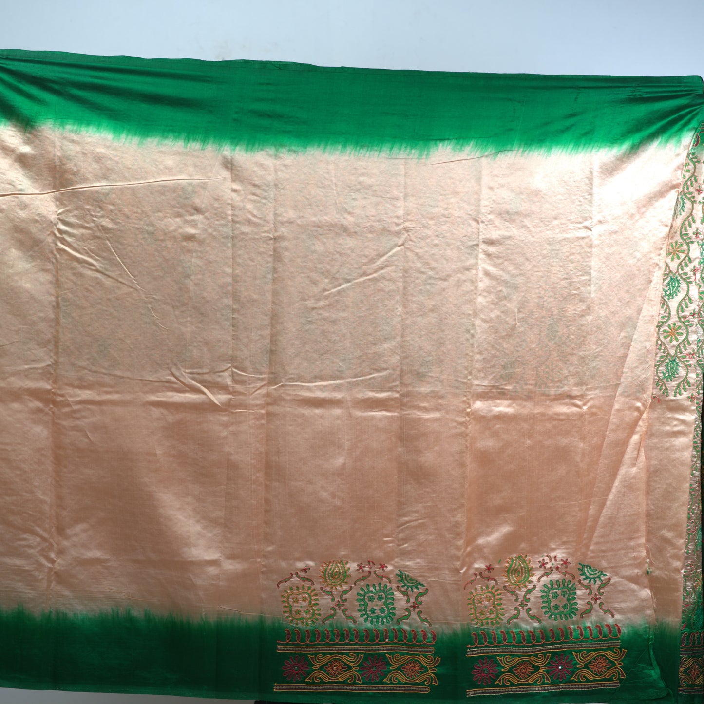 Pure Dupion Silk Saree with Hand Aari Stitch | Attached Blouse
