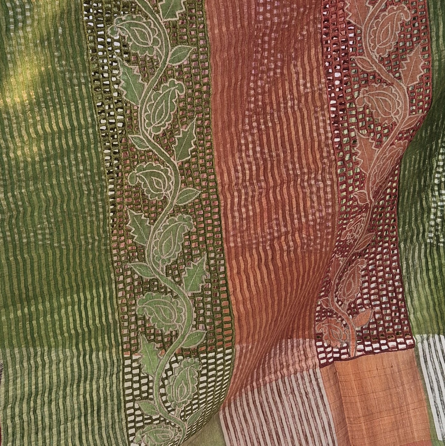 Pure Tussar Silk Saree with Cut Work | Attached matching cutwork Blouse | Silk Mark Certified