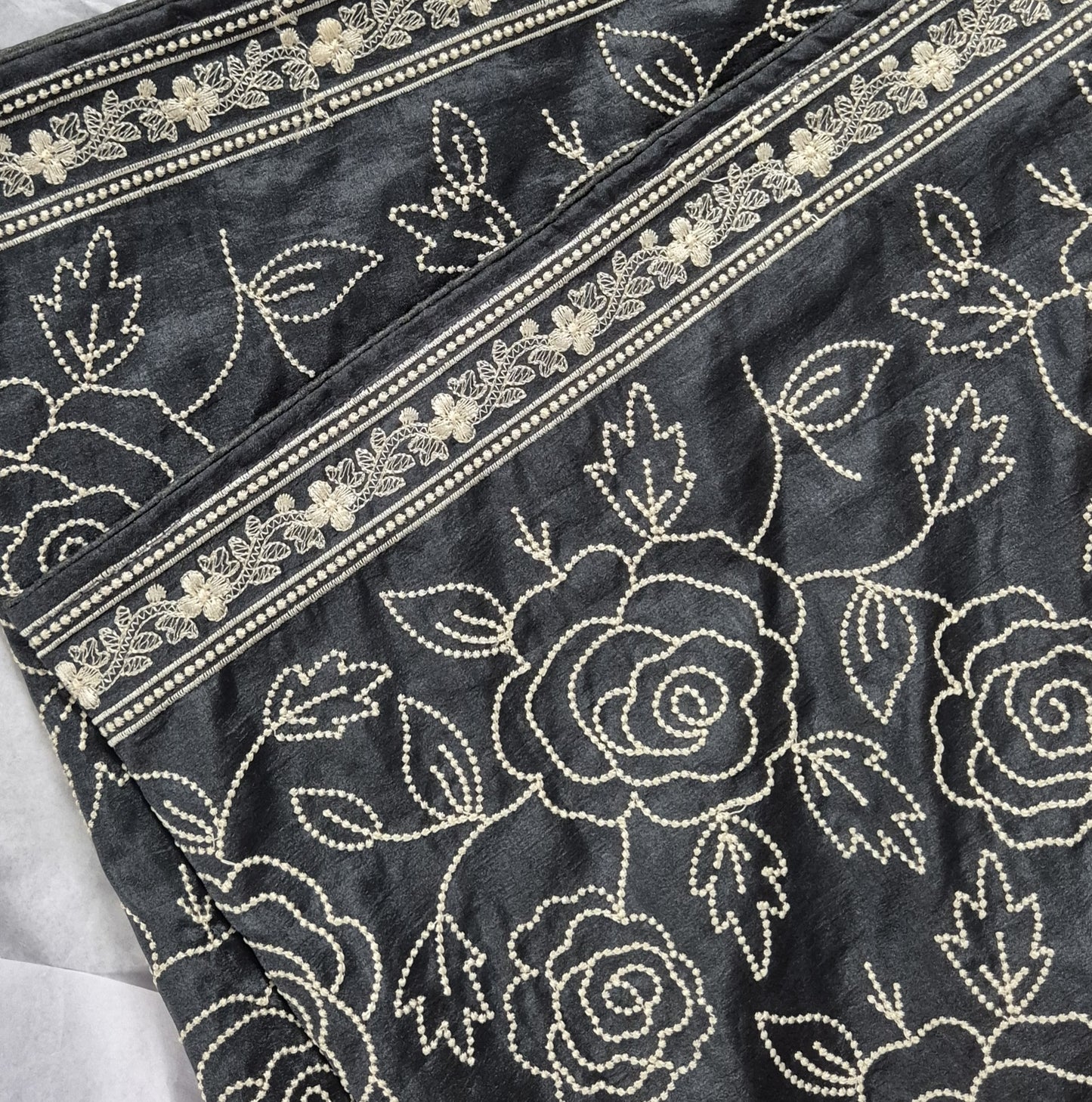 Semi Tussar Silk Saree with Thread and Pearl Work – A Blend of Elegance and Craftsmanship