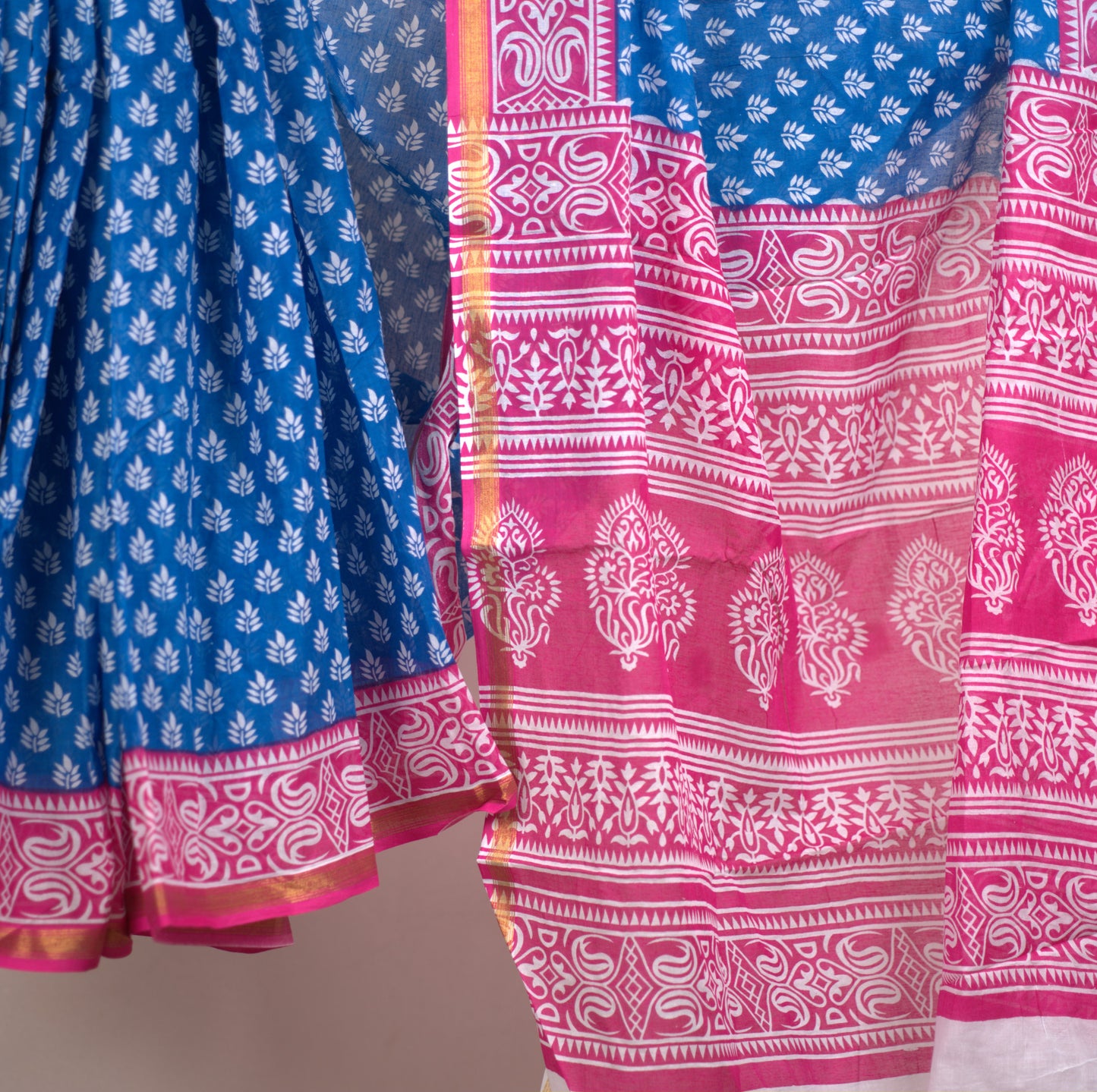 Mull Mull Print Saree with Attached Blouse