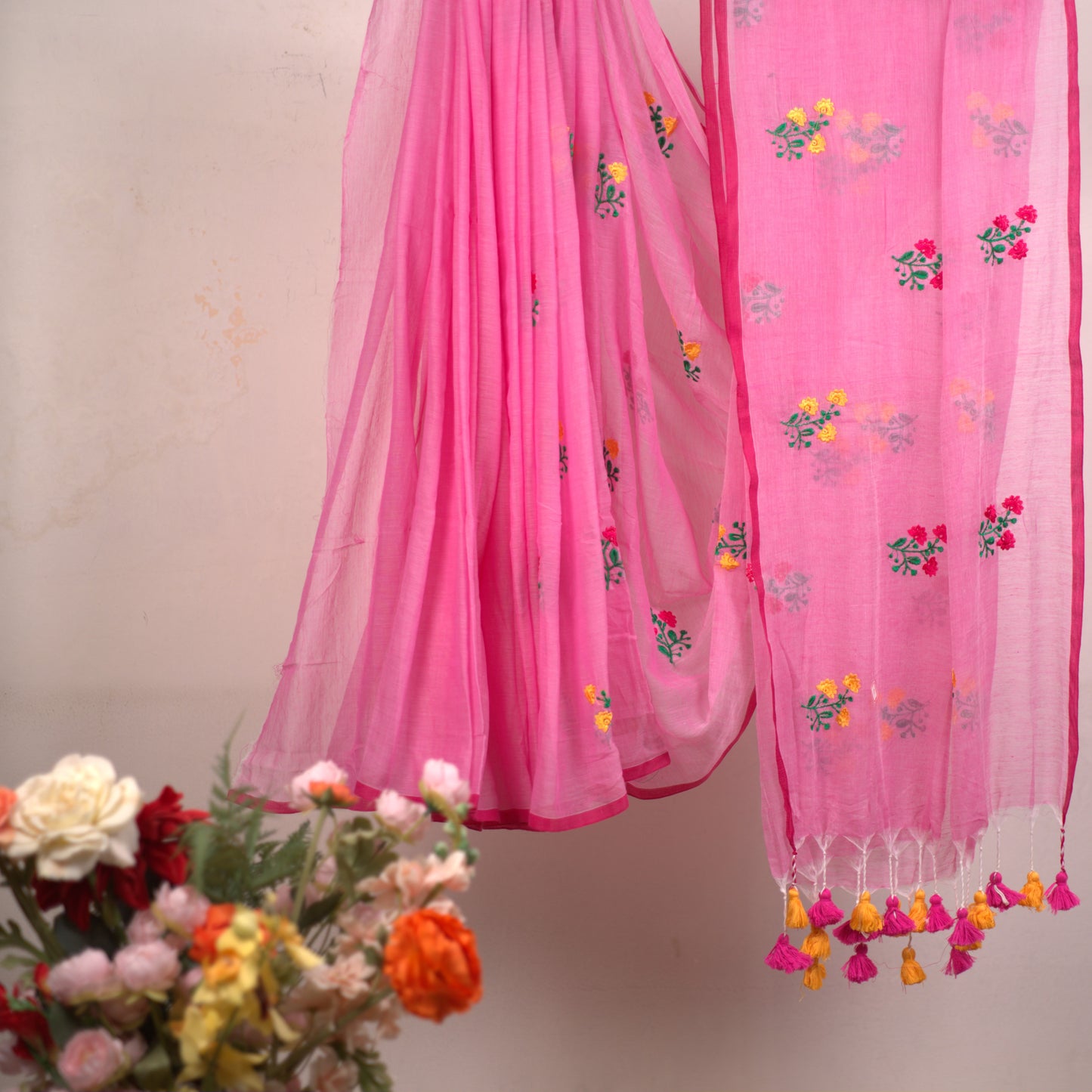 Mull Cotton Saree with Attached Blouse