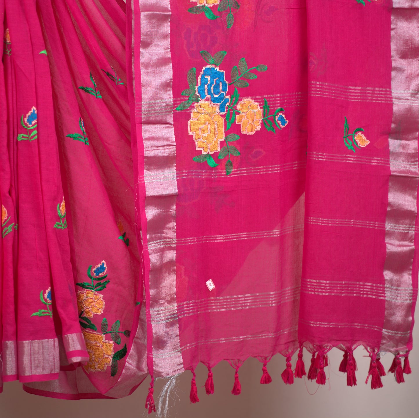 Khadhi Cotton Embroidery Saree with Attached Blouse