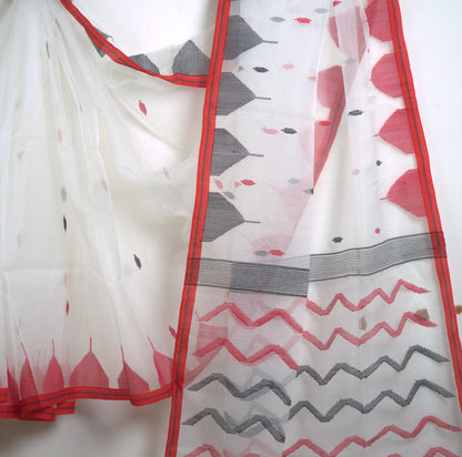 Pure Muslin Jamdhani Saree with Hand Weaving Work and Attached Blouse , silk mark certified