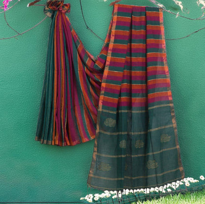 Linen Jamdhani Saree (Linen by Linen Hand Weaving) with Attached Blouse