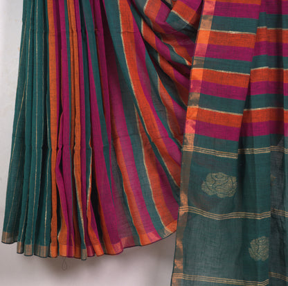 Linen Jamdhani Saree (Linen by Linen Hand Weaving) with Attached Blouse