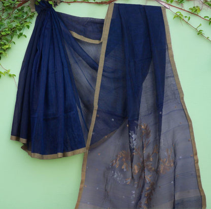 Matka Silk Saree with Muslin Pallu – With Attached Blouse