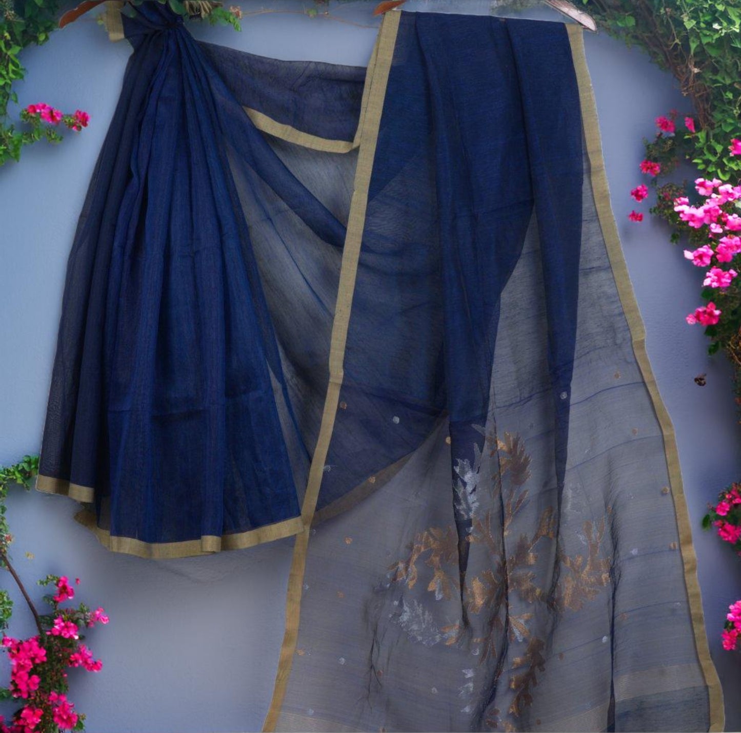 Matka Silk Saree with Muslin Pallu – With Attached Blouse