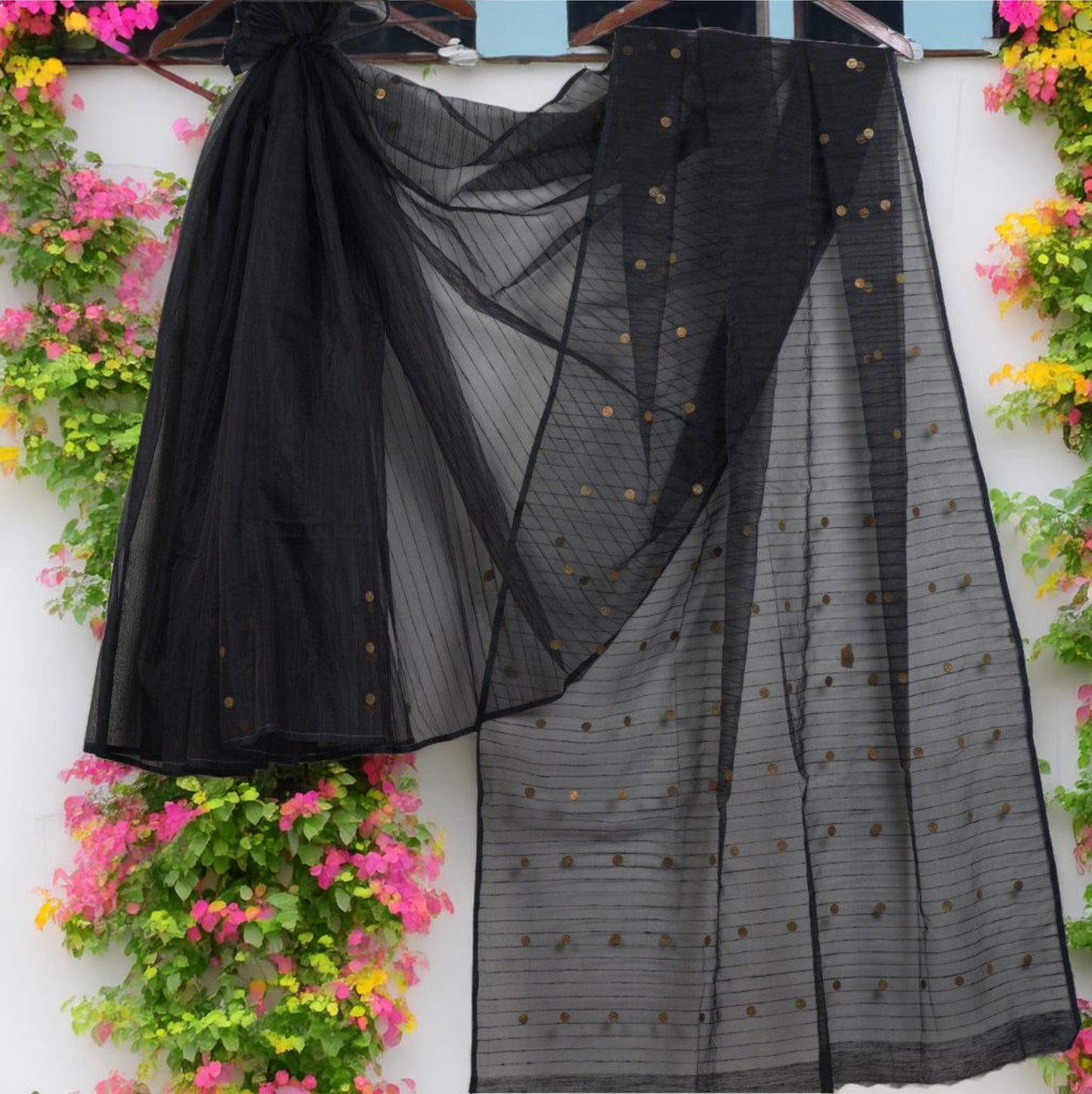 Sequin Embellished Muslin Saree with Attached Blouse