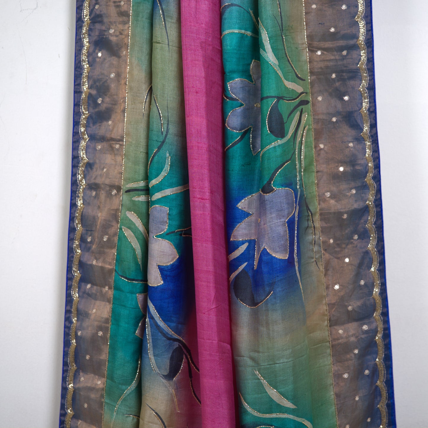 Pure Tussar Silk Hand Print with Cutdana Work – An Elegant Blend of Tradition and Craftsmanship