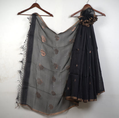 Matka Silk Saree with Muslin Pallu & Attached Blouse
