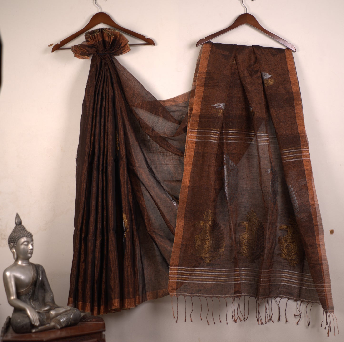 Linen Tissue Saree with Attached Blouse