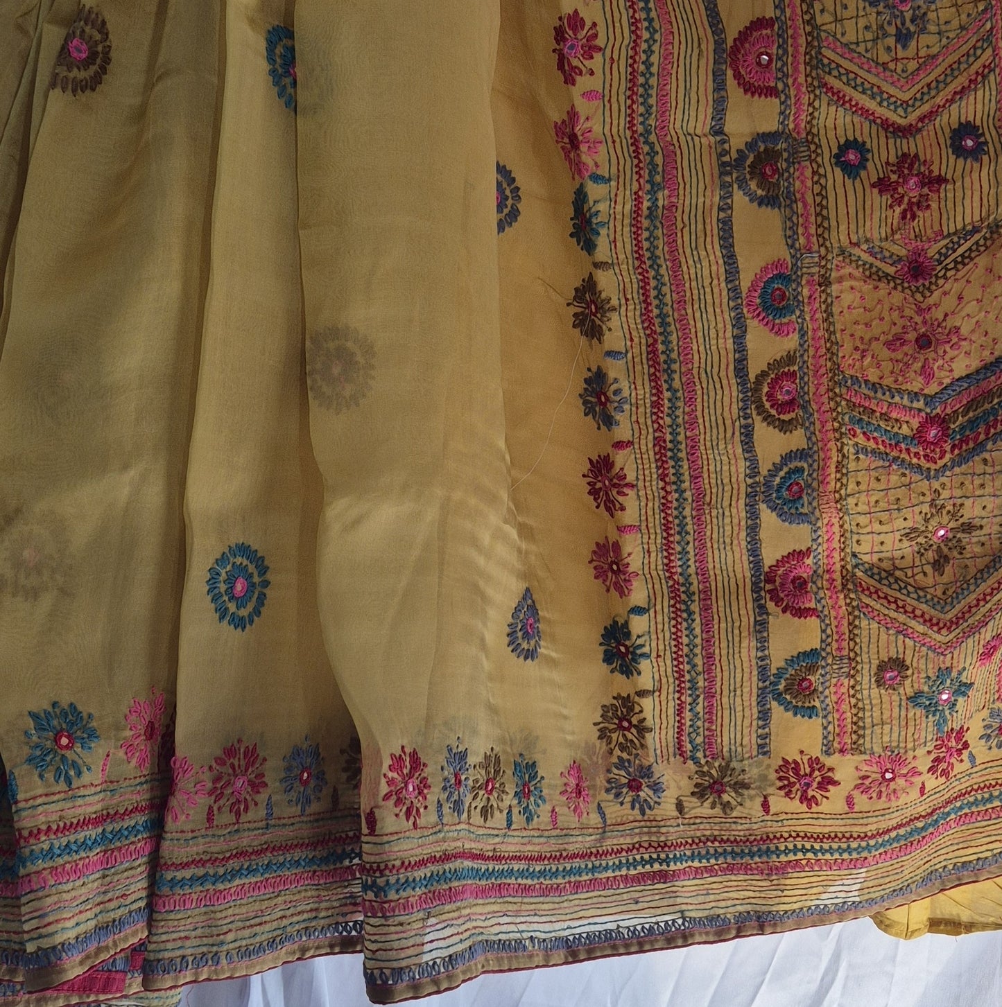 Pure Organza Hand Lambani Work Saree with Attached Blouse | Silk Mark Certified