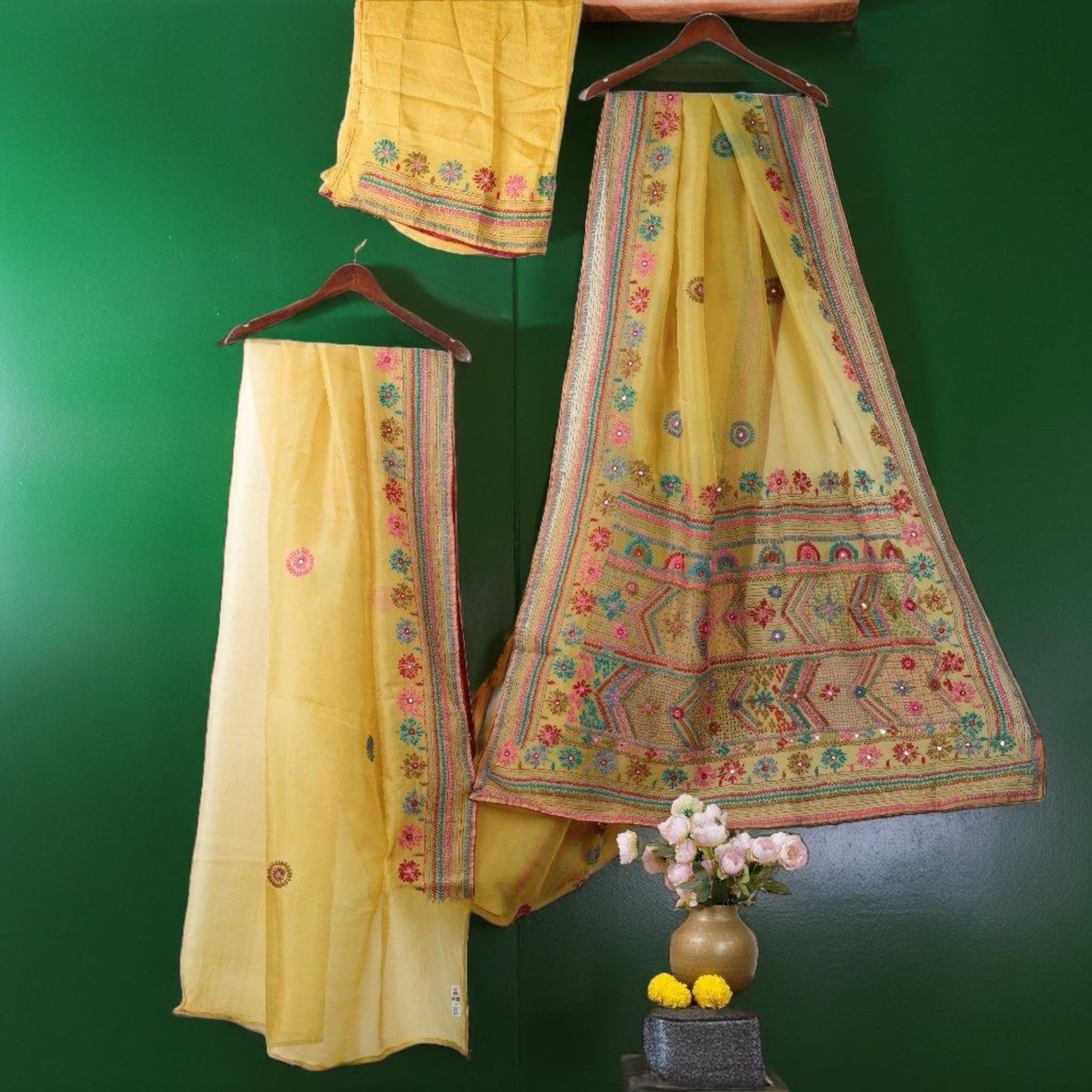 Pure Organza Hand Lambani Work Saree with Attached Blouse | Silk Mark Certified