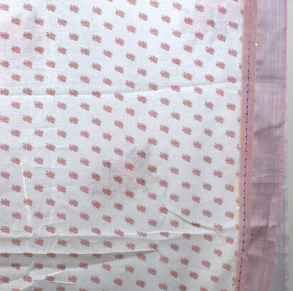 Semi Linen Saree with Kantha Stitch and Attached Blouse