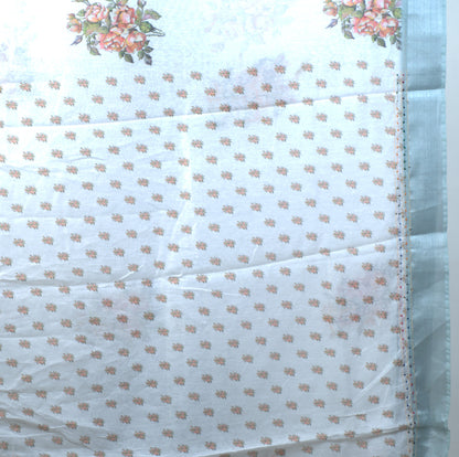 Semi Linen Saree with Kantha Stitch and Attached Blouse