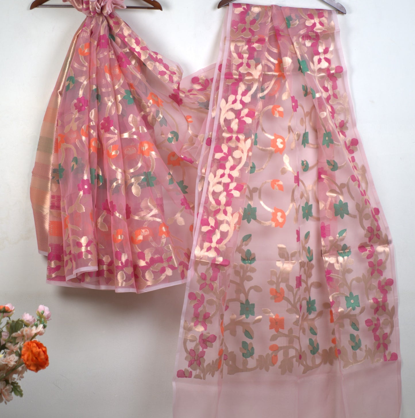 Semi Organza Saree with Attached Blouse