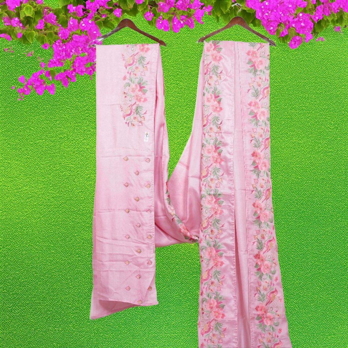 Pure Tussar Silk Saree with Machine Parsi Work & Attached Blouse | Silk Mark Certified