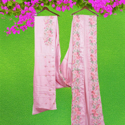 Pure Tussar Silk Saree with Machine Parsi Work & Attached Blouse | Silk Mark Certified