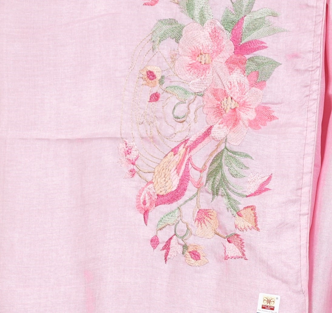 Pure Tussar Silk Saree with Machine Parsi Work & Attached Blouse | Silk Mark Certified