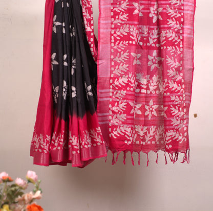 Pure Organic Machine Parsi Work Saree with Attached Blouse