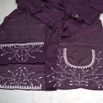 Satin Georgette Saree with Hand Katdhana Work and matching full  work  Blouse