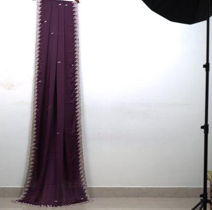 Satin Georgette Saree with Hand Katdhana Work and matching full  work  Blouse