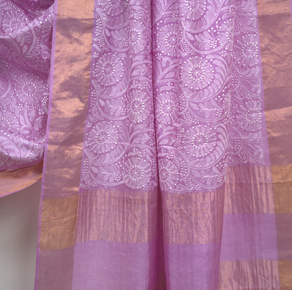 Pure Tussar Silk Saree with Chikankari Work & Attached Blouse | Silk Mark Certified