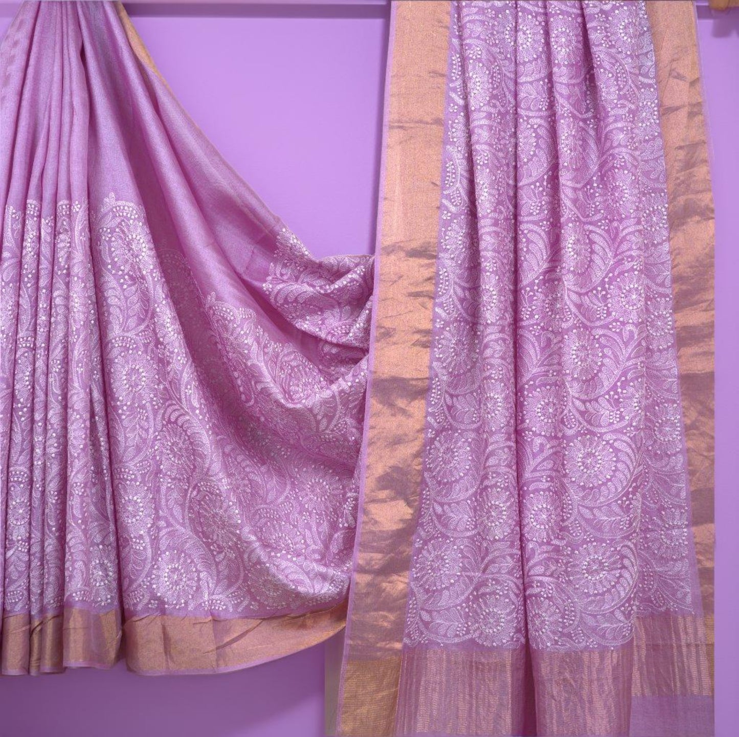 Pure Tussar Silk Saree with Chikankari Work & Attached Blouse | Silk Mark Certified