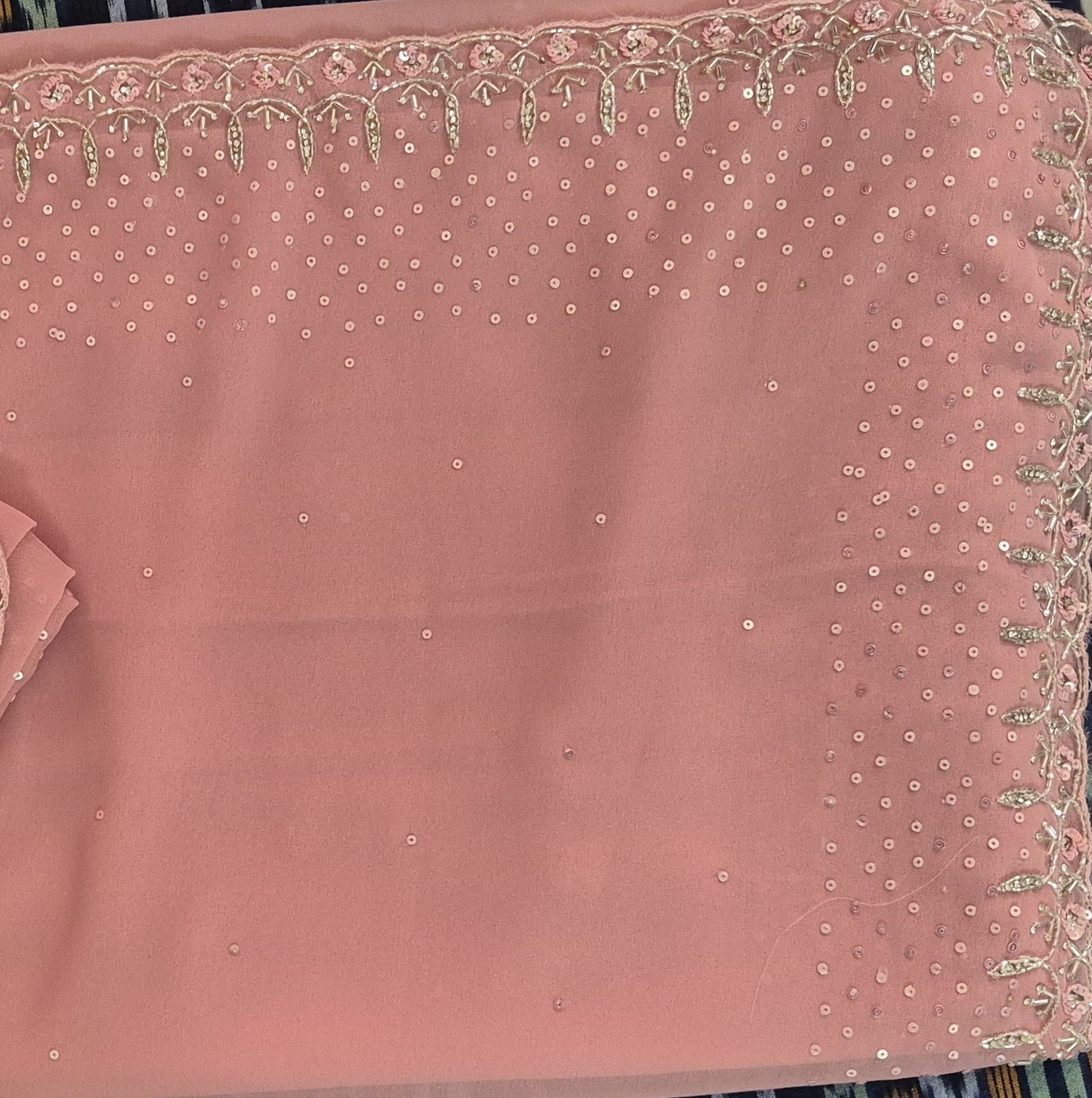 Georgette Saree with Handwork Sequins, Katdhana & Stone Work | attached mathing work Blouse