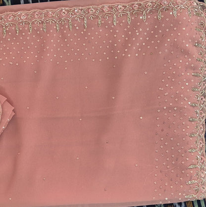 Georgette Saree with Handwork Sequins, Katdhana & Stone Work | attached mathing work Blouse