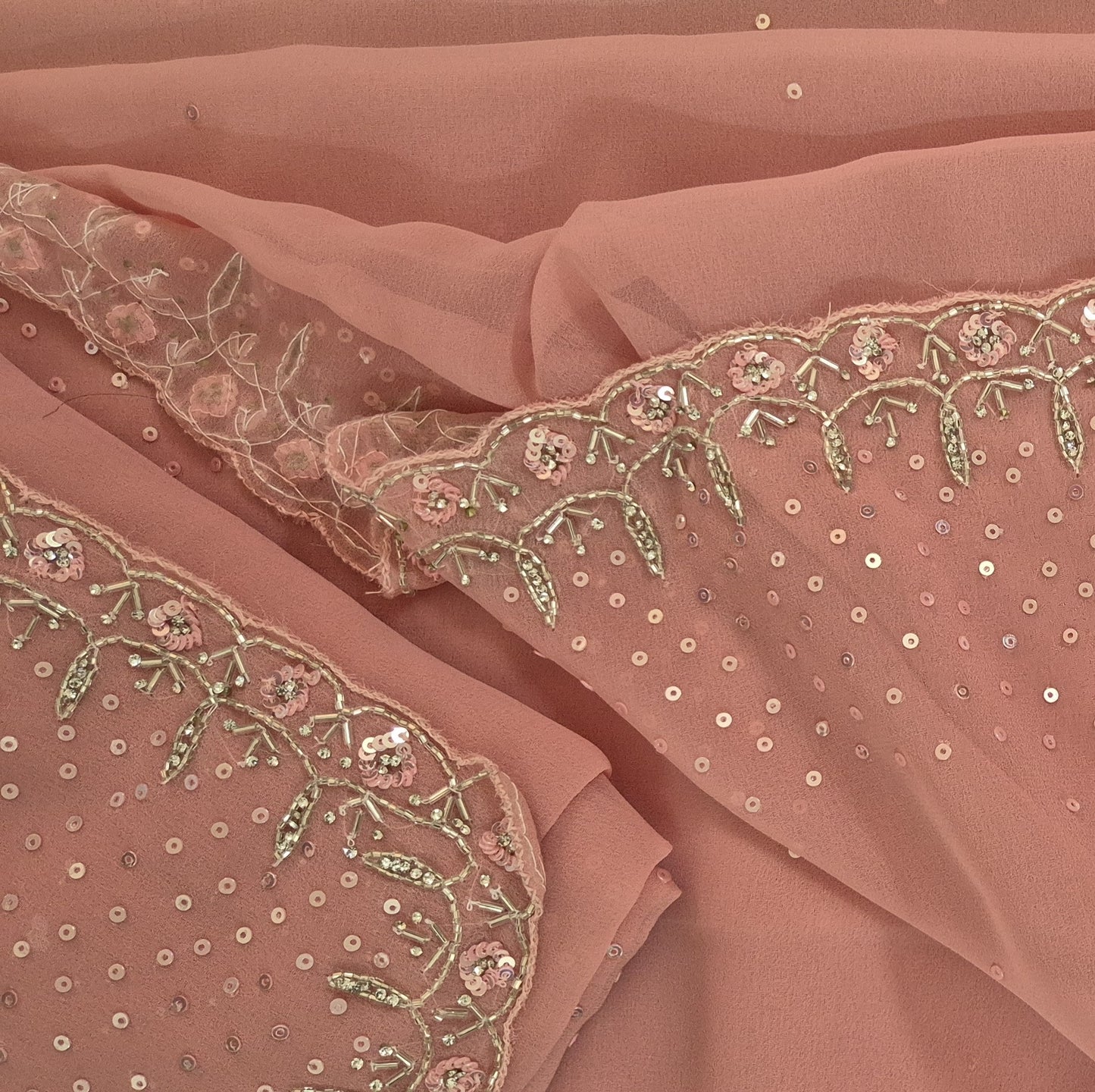 Georgette Saree with Handwork Sequins, Katdhana & Stone Work | attached mathing work Blouse